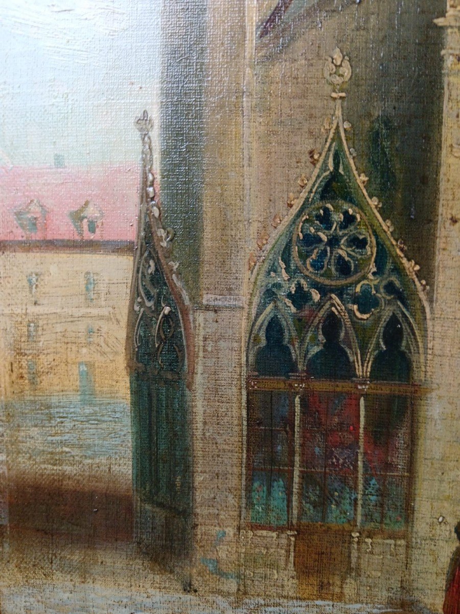 Paul Denarié. Huile Sur Toile "la Basilique Notre-dame De Liesse" 81 X 55 Cm-photo-3