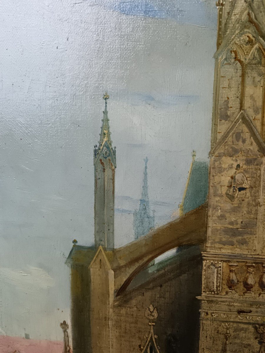 Paul Denarié. Huile Sur Toile "la Basilique Notre-dame De Liesse" 81 X 55 Cm-photo-5