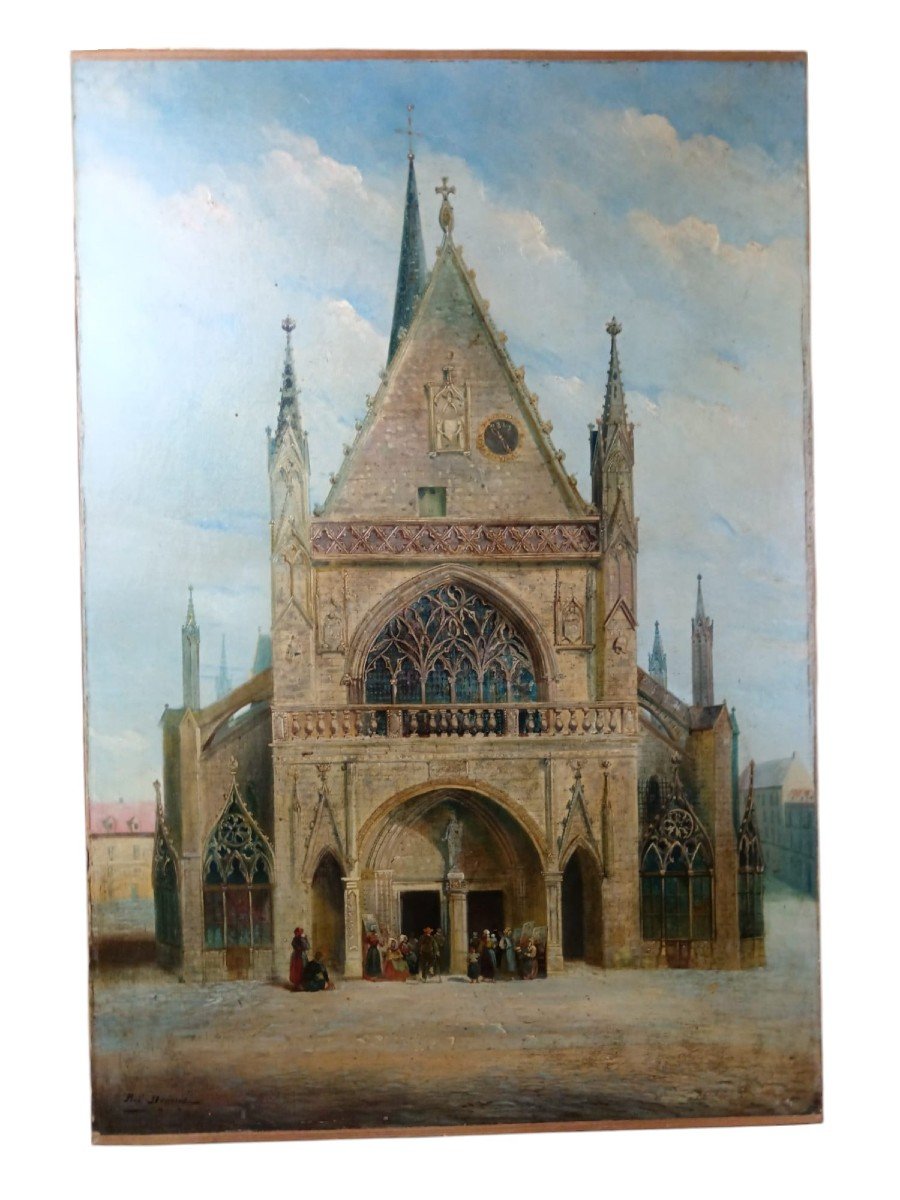 Paul Denarié. Huile Sur Toile "la Basilique Notre-dame De Liesse" 81 X 55 Cm