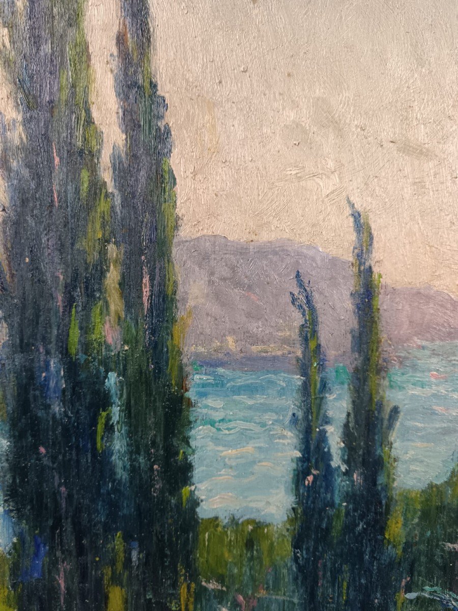 Charles Menneret. Oil On Plywood Panel "azurean Harmony" 62 X 44.4 Cm-photo-8