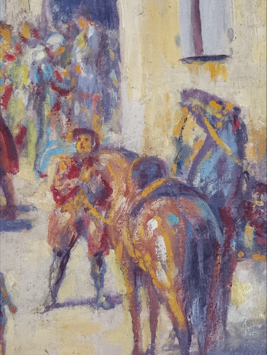 Georges Maury. Huile Sur Toile "l'arrivée De La Diligence" 46 X 38 Cm-photo-5