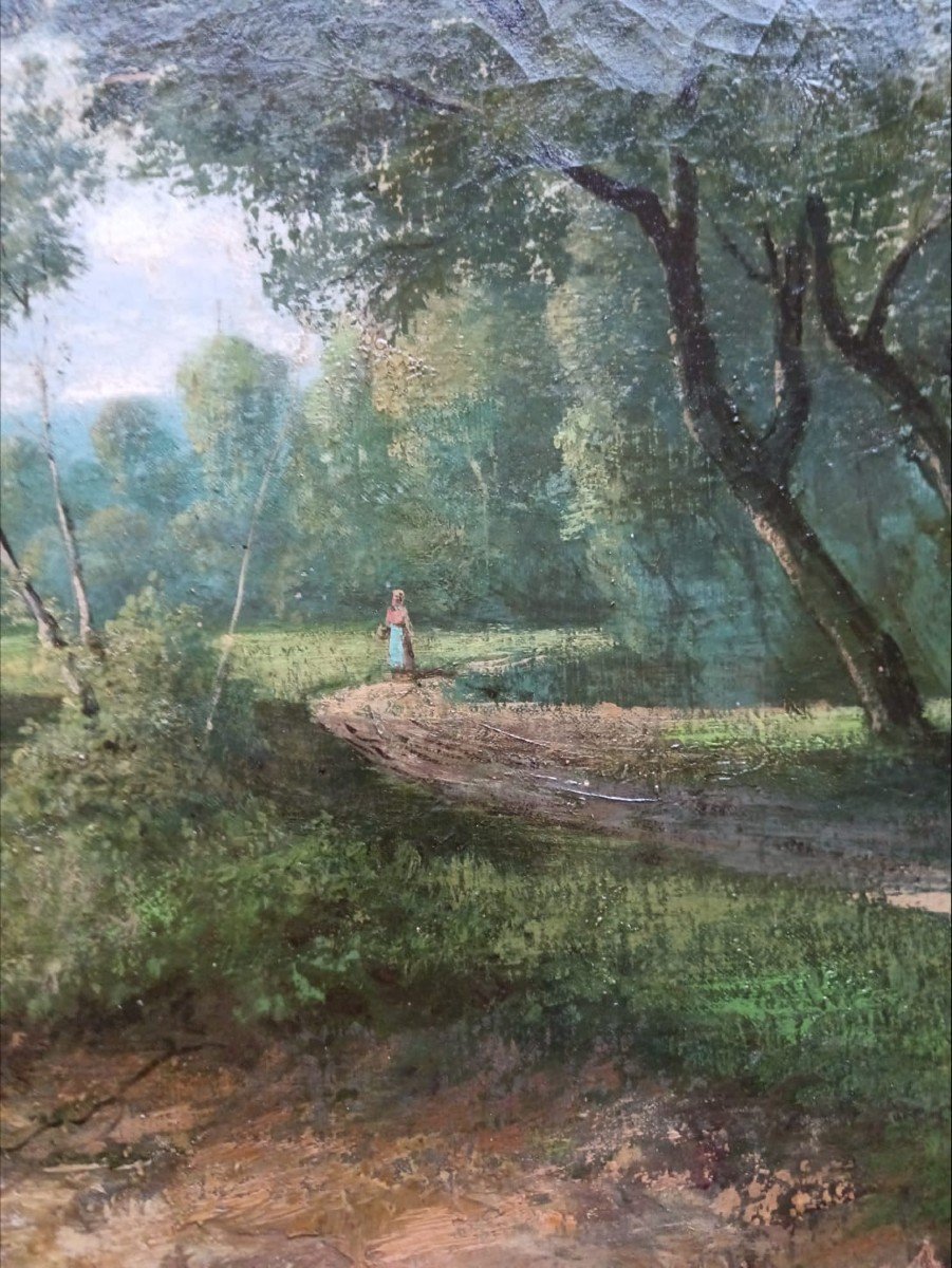 Jean-jean Cornu. Oil On Canvas "small Pose At The Water's Edge" 100.8 X 62.5 Cm-photo-5