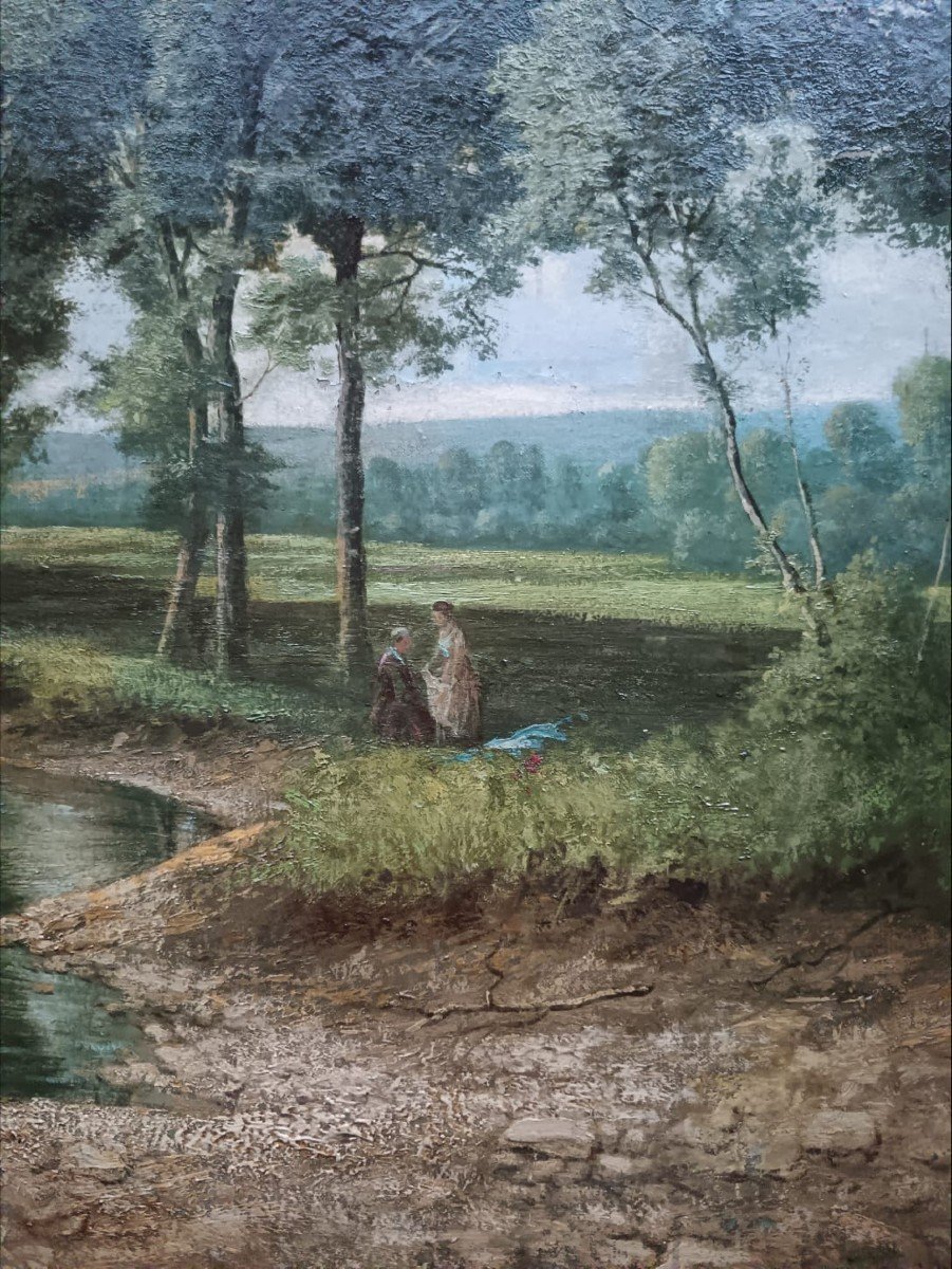 Jean-jean Cornu. Oil On Canvas "small Pose At The Water's Edge" 100.8 X 62.5 Cm-photo-6