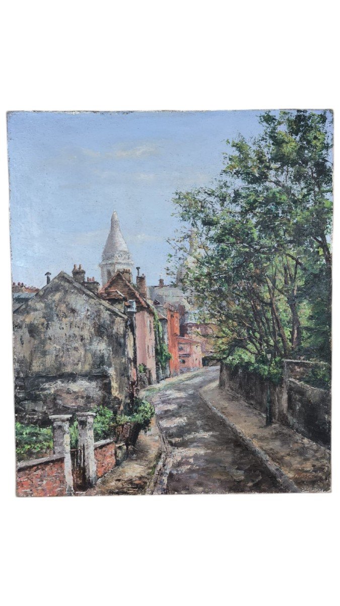 Montmartre. Oil On Canvas "rue De Montmartre" 55 X 46 Cm