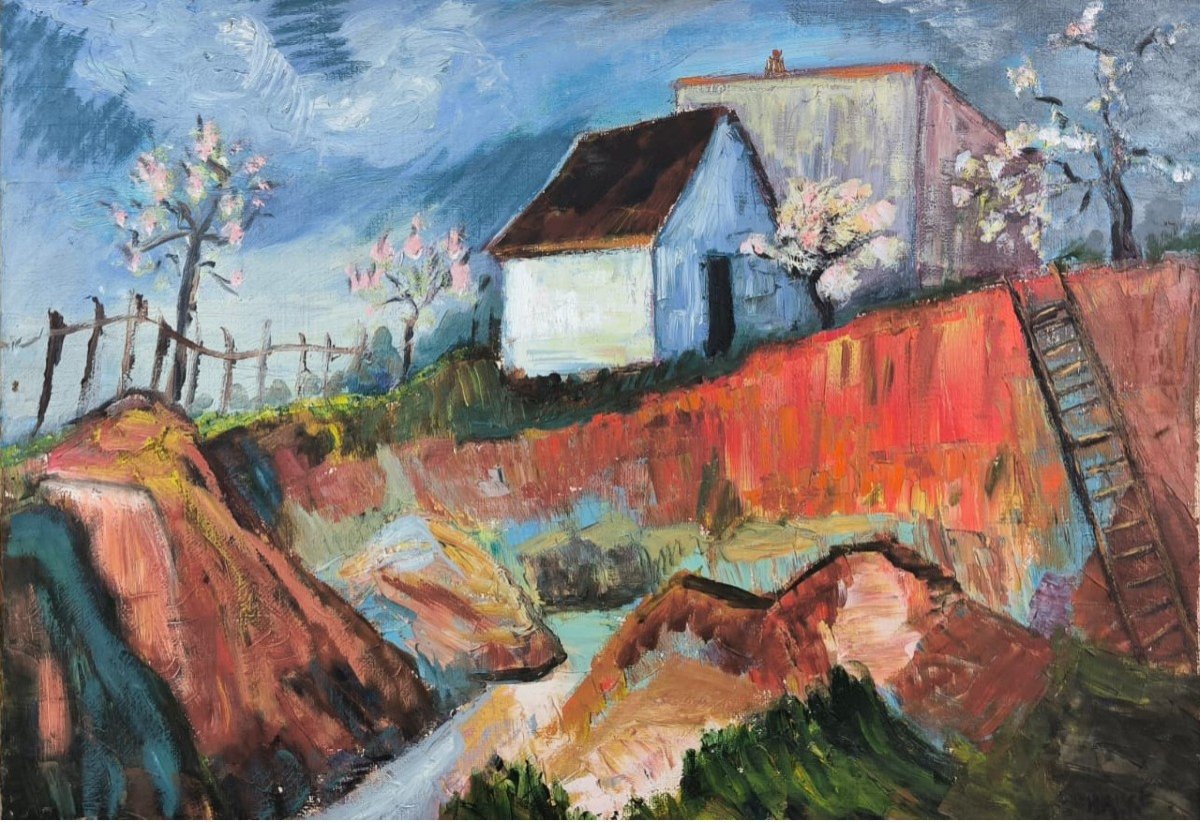 Malké. Oil On Canvas "the House Overlooking The Torrent" 81 X 60 Cm-photo-3