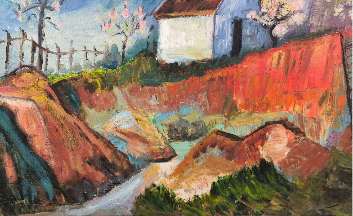 Malké. Oil On Canvas "the House Overlooking The Torrent" 81 X 60 Cm-photo-3