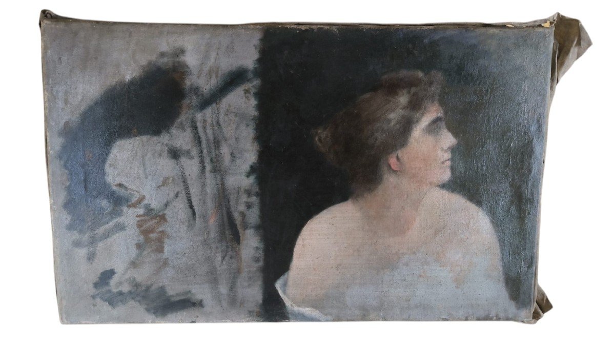 Huile Sur Toile "étude De Jeune Fille En Profil" 66,5 X 40,5 Cm