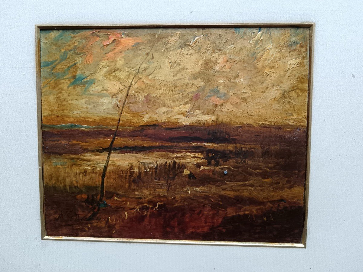 Auguste Ravier. Huile Sur Panneau "soir d'Automne" 26 X 21 Cm-photo-3