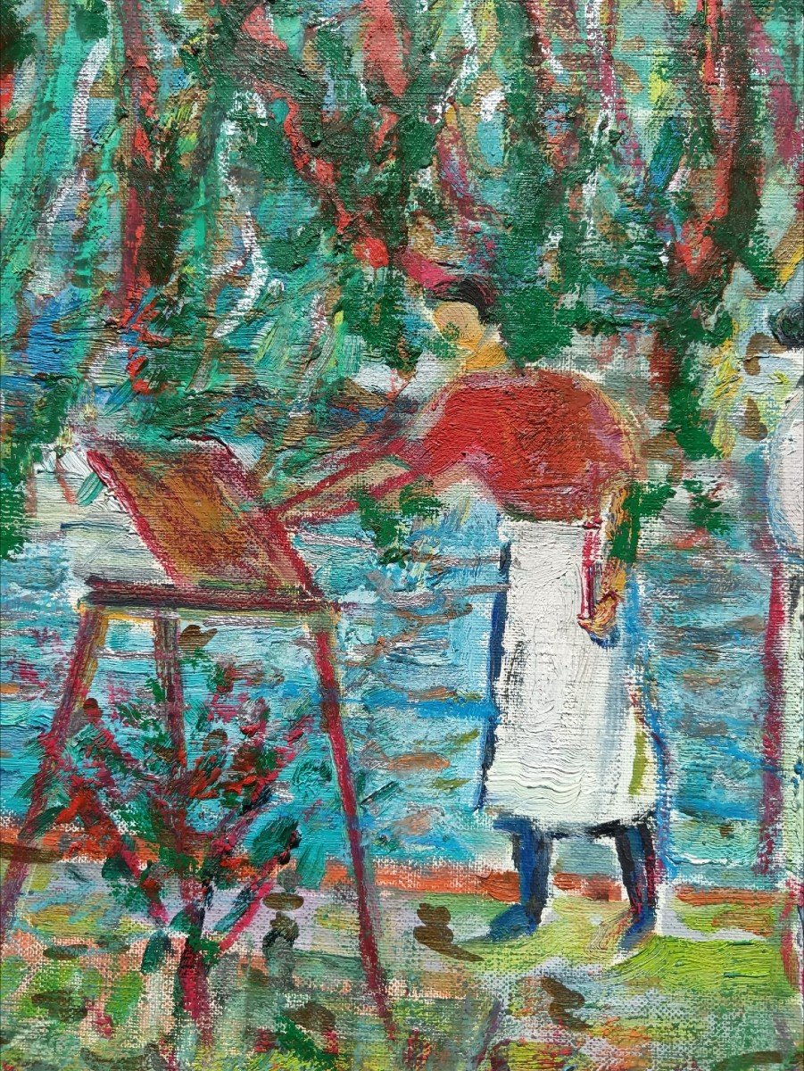 Robert Savary. Huile Sur Toile "l'atelier Savary Peignant à l'Automne" 65 X 54,3 Cm-photo-6