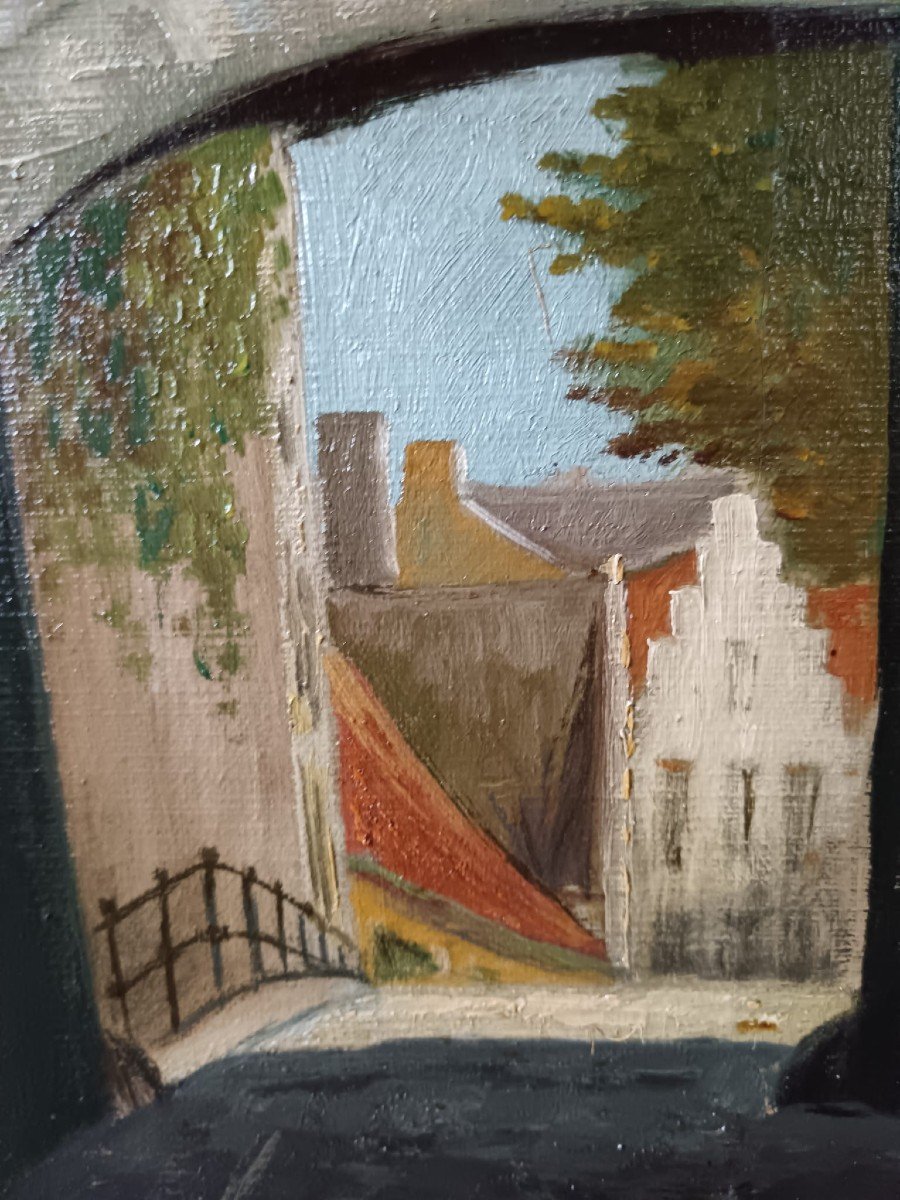 Beguinage. Oil On Canvas "the Entrance To The Beguinage, Bruges" 75.5 X 60.5 Cm-photo-4