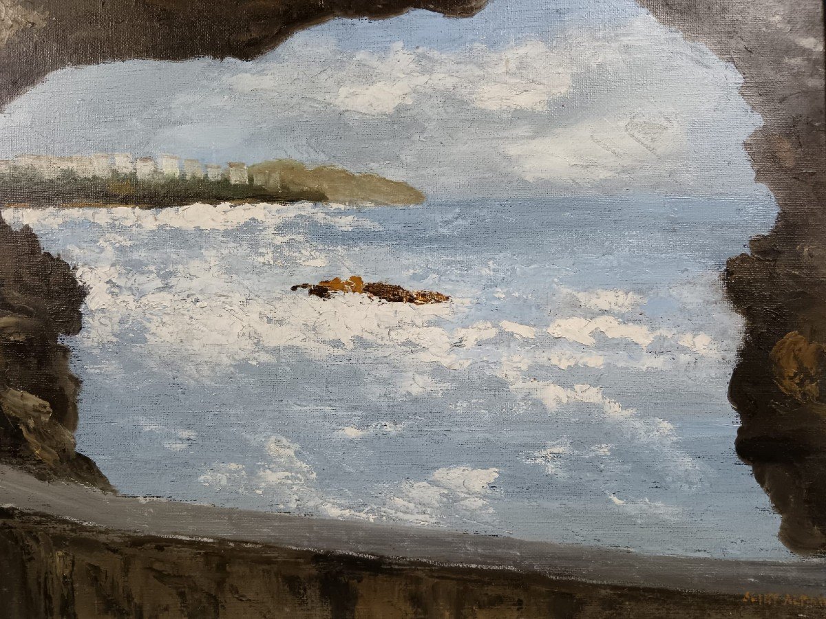 Biarritz. Oil On Canvas "biarritz" 46 X 33 Cm-photo-1