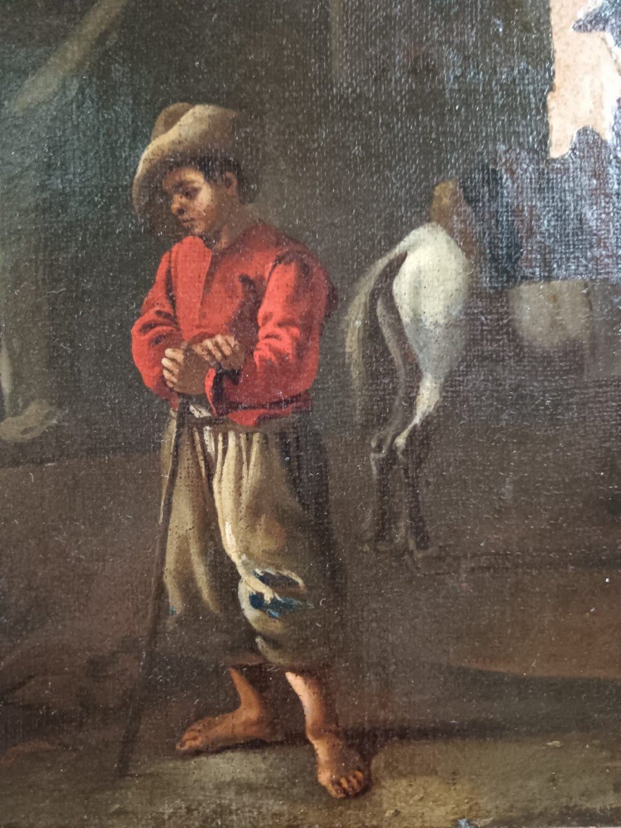 Van Laer Workshop. Oil On Canvas "the Shoemaker And The Little Traveler" 48.5 X 38.5 Cm-photo-4