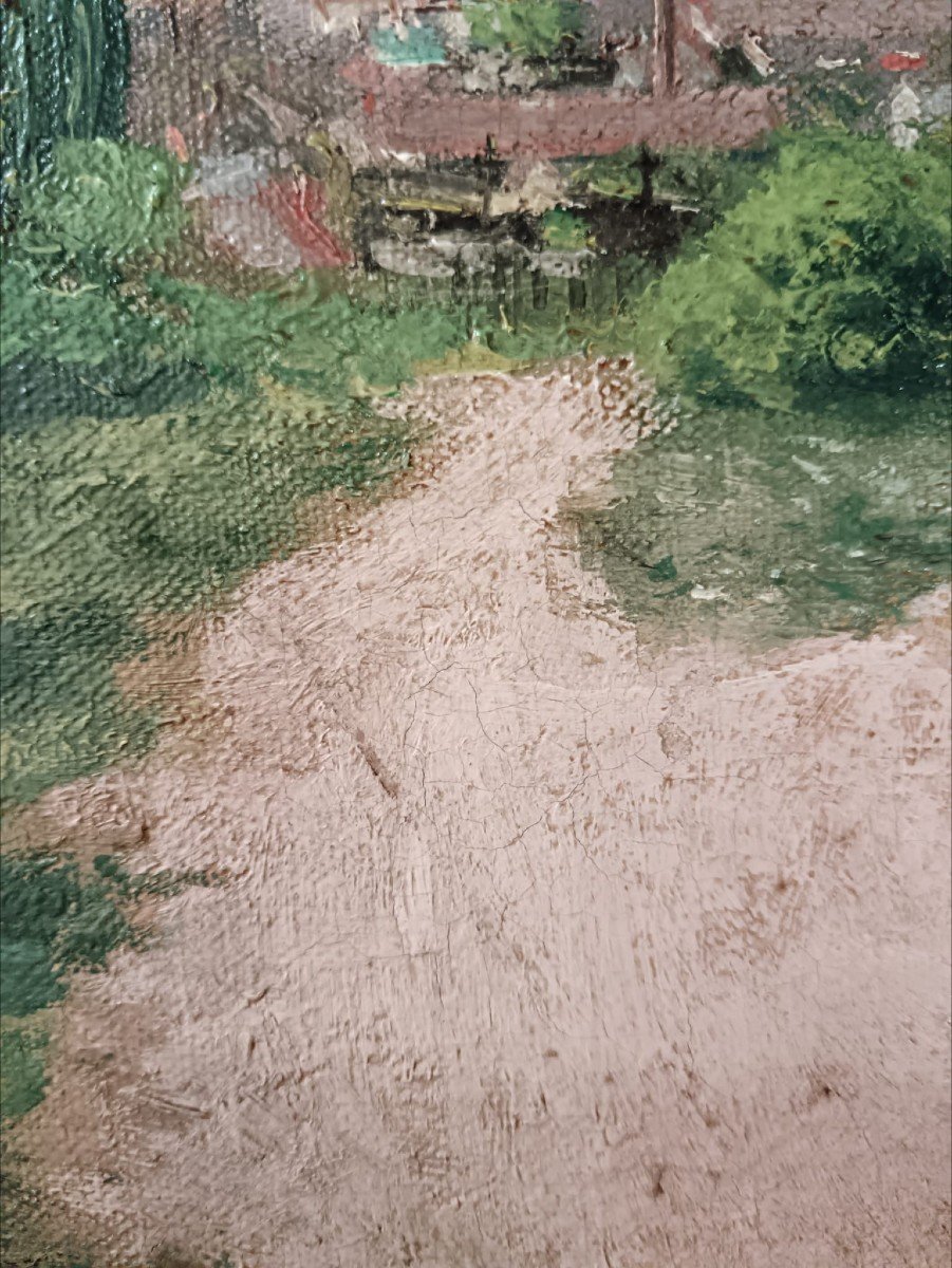 Néo-impressionnisme. Huile Sur Carton-toile "paysanne Sur Le Chemin De Son Village"  35 X 24 Cm-photo-7