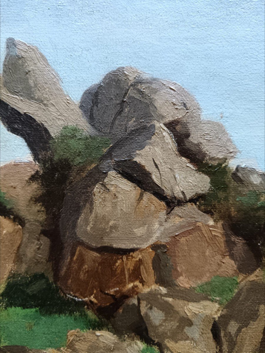 Adolphe Victorin Vautier. Oil On Canvas "the Rocks Of Krémaguen" 53.9 X 31.3 Cm-photo-2