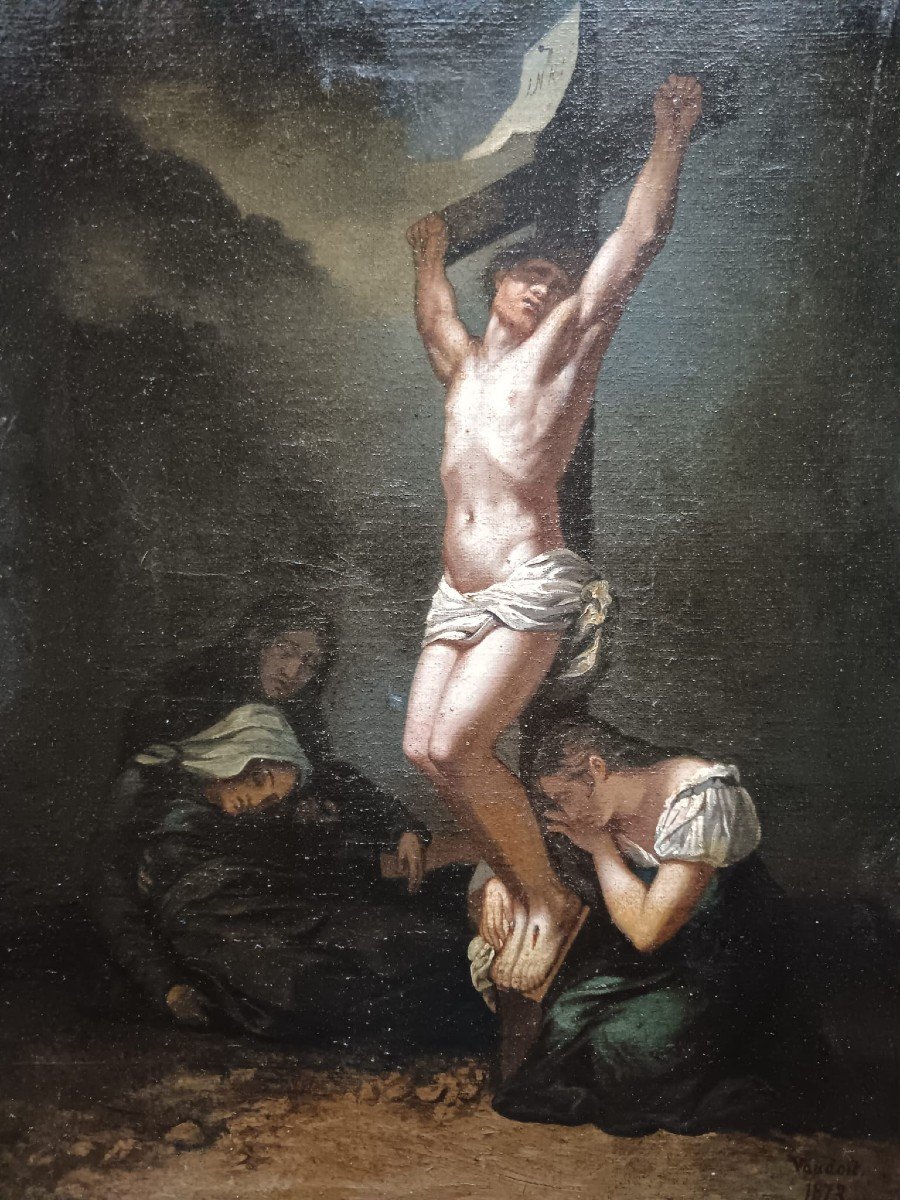 After Prud'hon. Oil On Canvas "christ On The Cross" 43.5 X 33.5 Cm