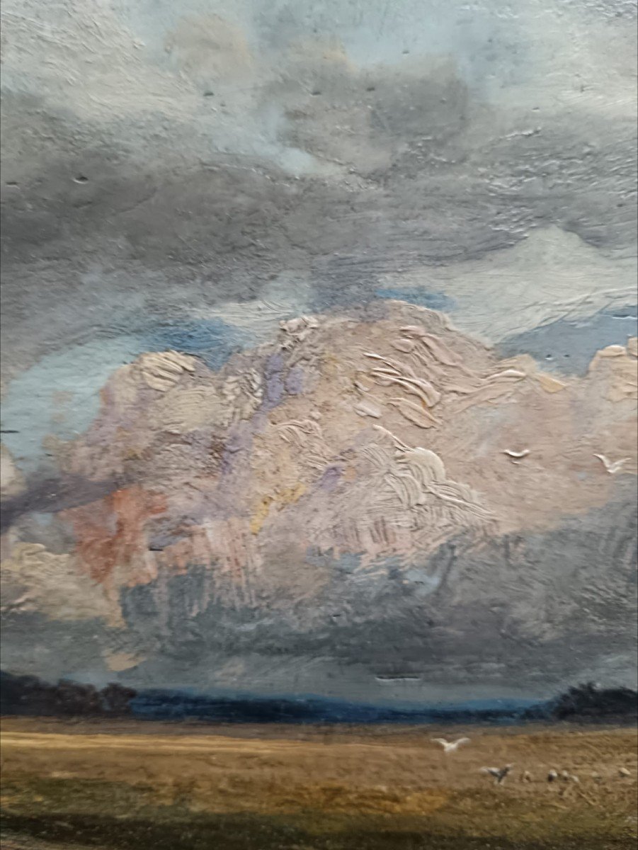 Barbizon School. Oil On Oak Panel "work In The Fields" 24.2 X 14.7 Cm-photo-2