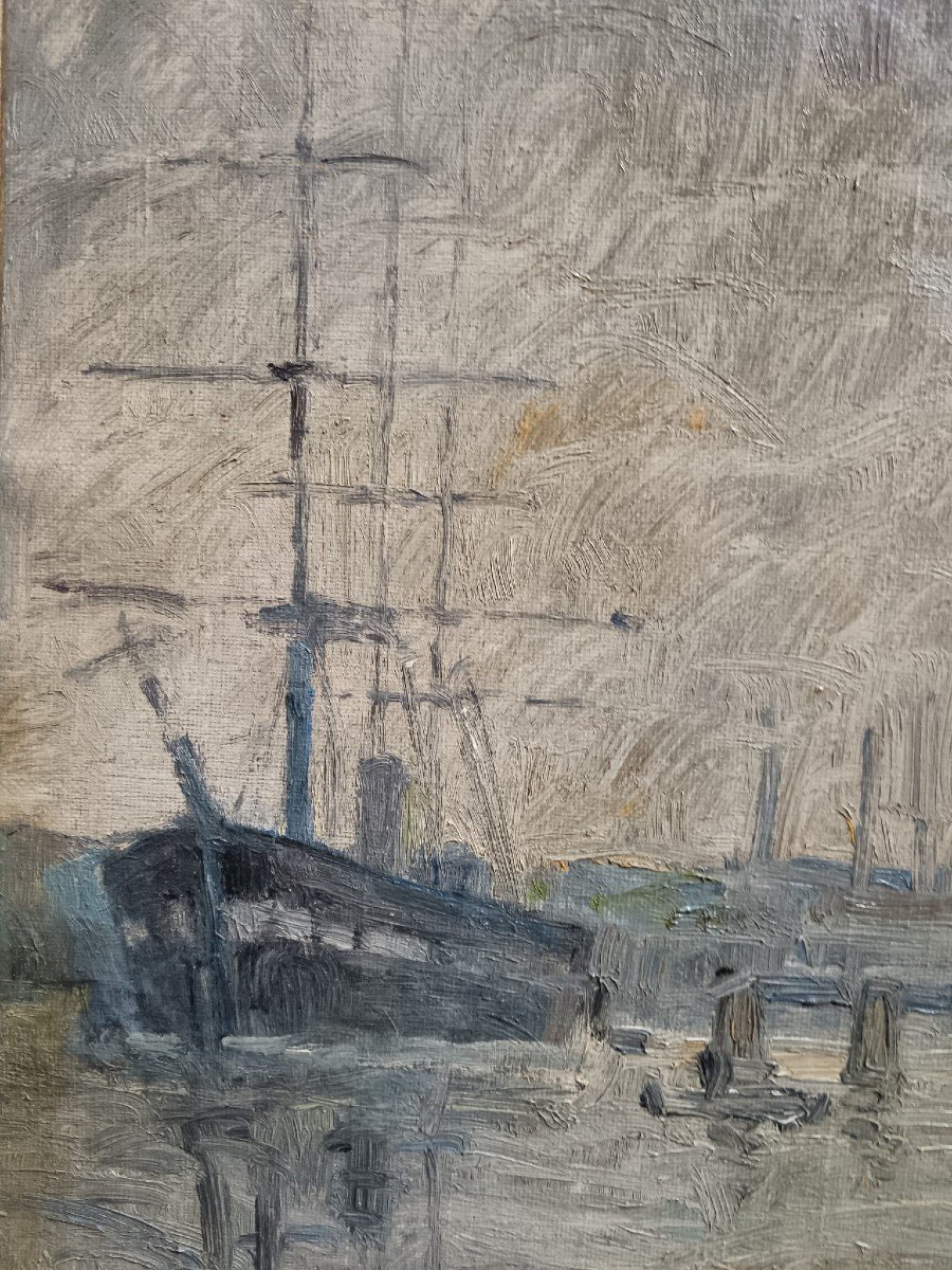 école Néo-impressionniste. Huile Sur Toile "l'entrée Du Port De Stockholm" 100,5 X 68,5 Cm-photo-8