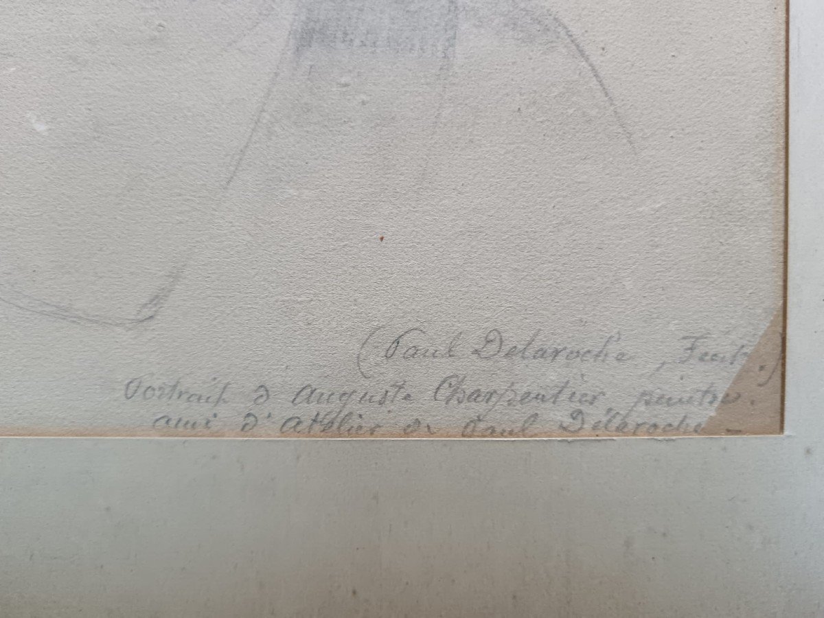 Paul Delaroche. Dessin Au Fusain Sur Papier "portrait d'Auguste Charpentier" 21 X 15cm à vue   -photo-3