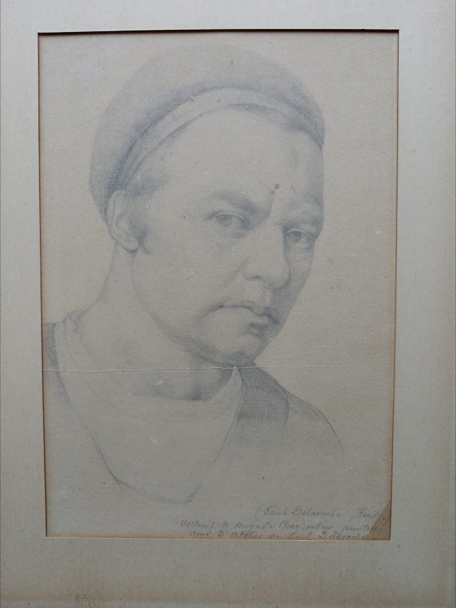 Paul Delaroche. Dessin Au Fusain Sur Papier "portrait d'Auguste Charpentier" 21 X 15cm à vue   -photo-4