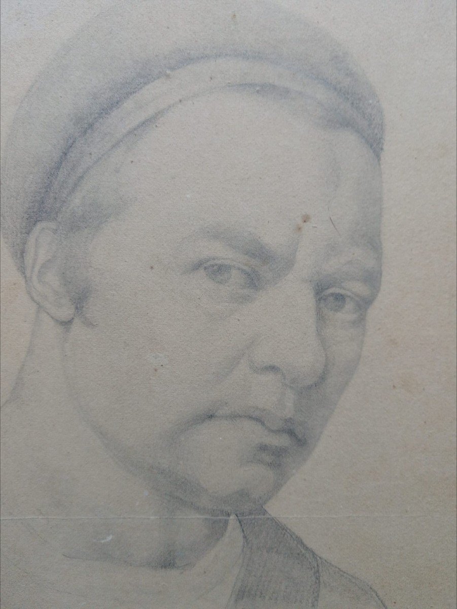 Paul Delaroche. Dessin Au Fusain Sur Papier "portrait d'Auguste Charpentier" 21 X 15cm à vue   -photo-1