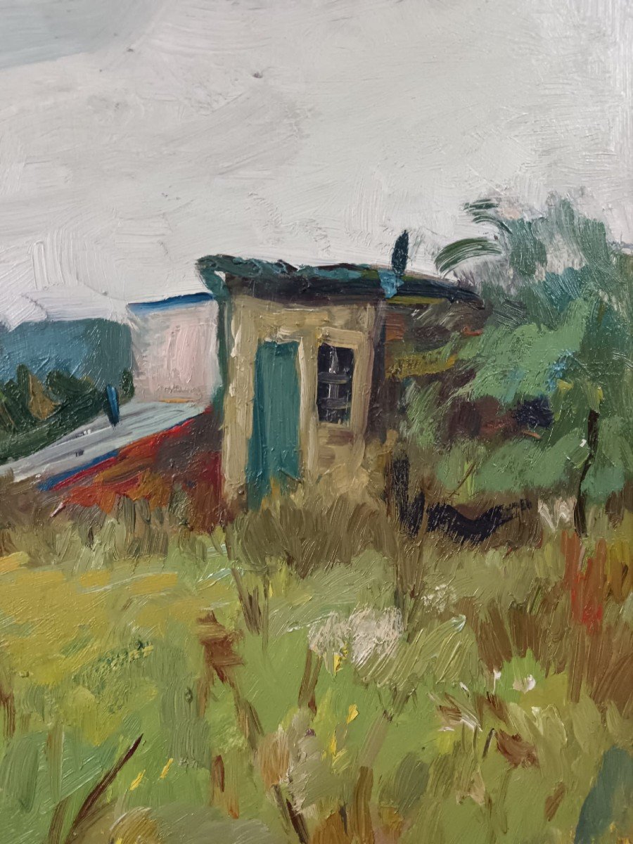 Edmond Heuze. Oil On Plywood Panel "little House On The Prairie" 55.5 X 38.3cm-photo-6