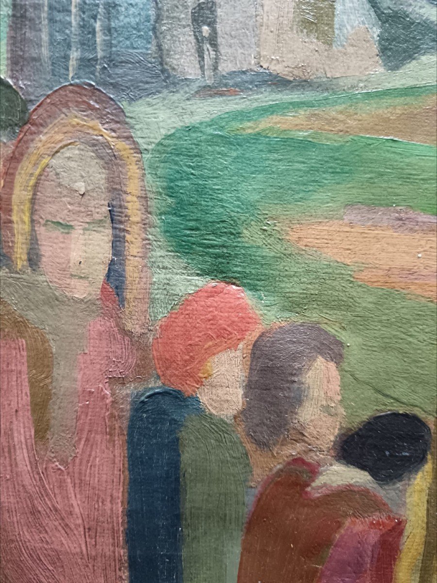 école Nabi. Huile Sur Toile "jésus Rencontre Les Femmes De Jérusalem Qui Pleurent" 46 X 38 Cm-photo-2