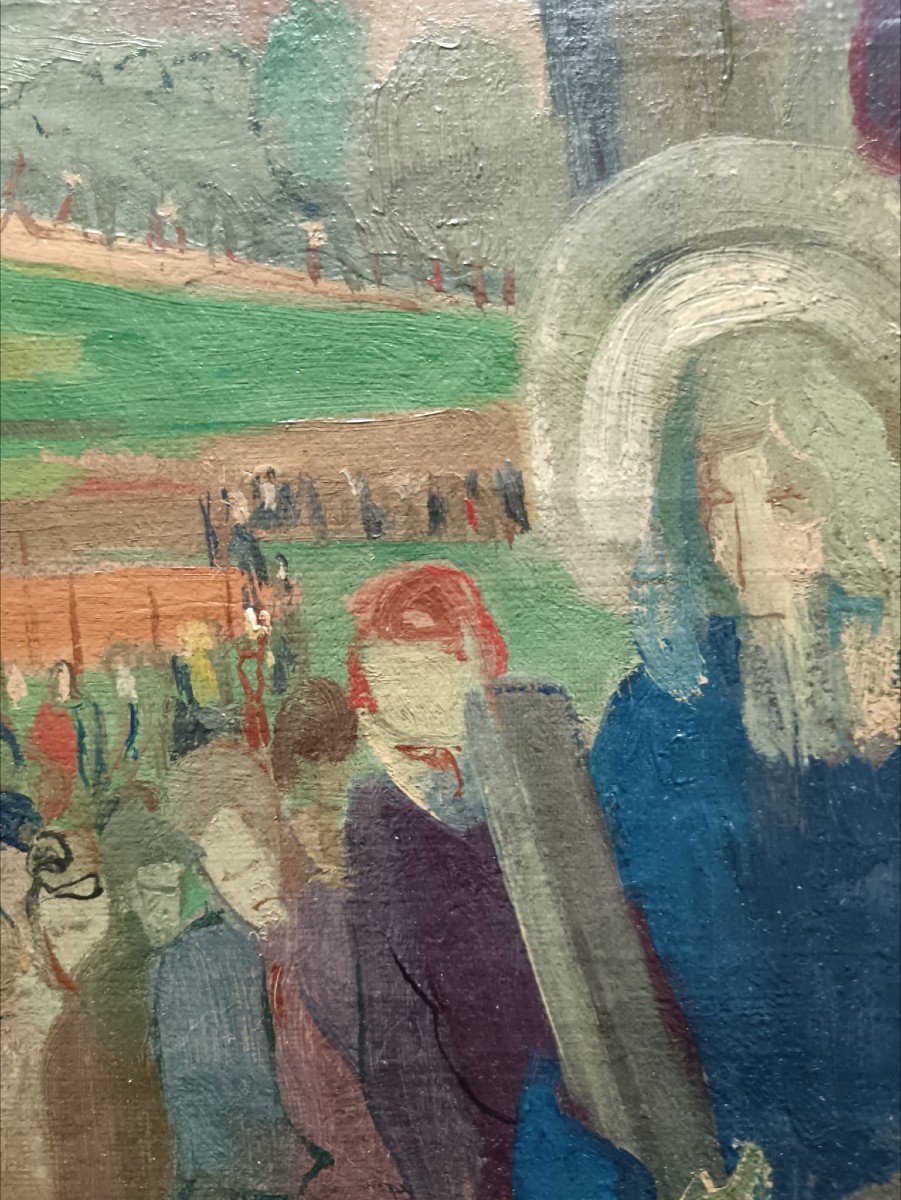 école Nabi. Huile Sur Toile "jésus Rencontre Les Femmes De Jérusalem Qui Pleurent" 46 X 38 Cm-photo-4