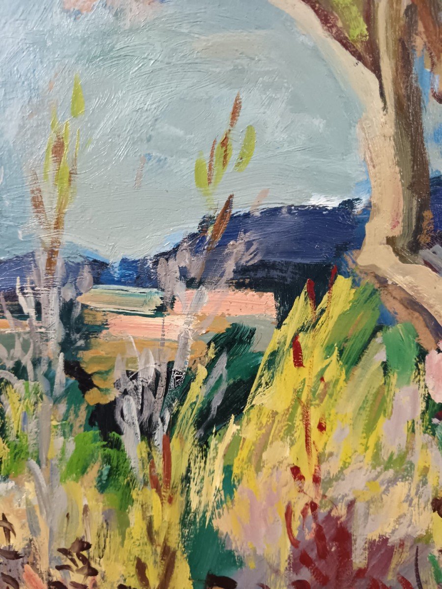 Louise Claeysen. Huile Sur Panneau De Contreplaqué "printemps En Provence" 73,4 X 54,3 Cm-photo-3