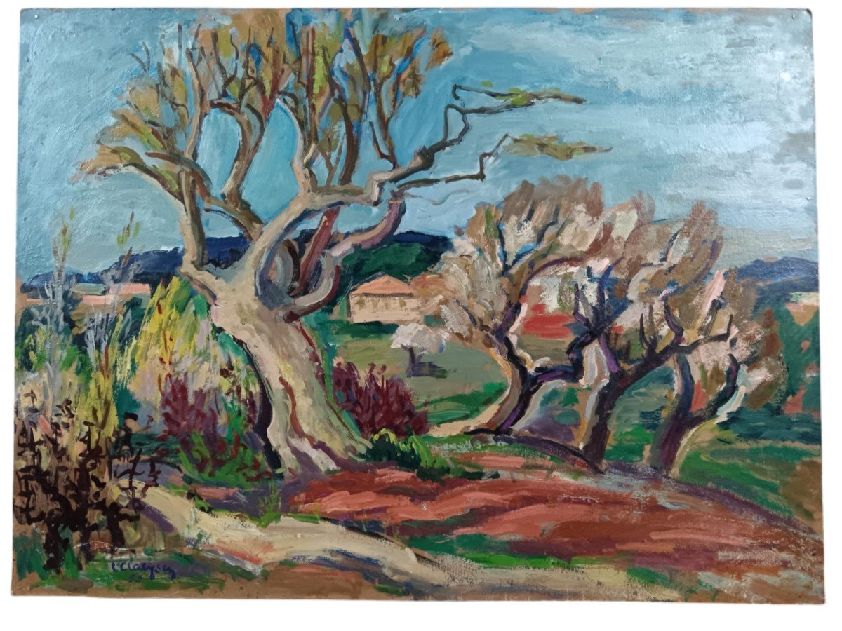 Louise Claeysen. Huile Sur Panneau De Contreplaqué "printemps En Provence" 73,4 X 54,3 Cm