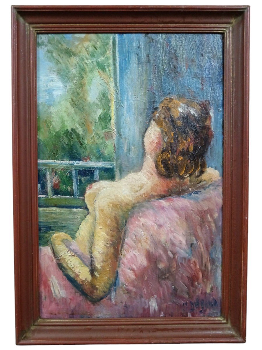 Marcel Dupond. Oil On Canvas "half-hidden Nudity" 41 X 27.4 Cm