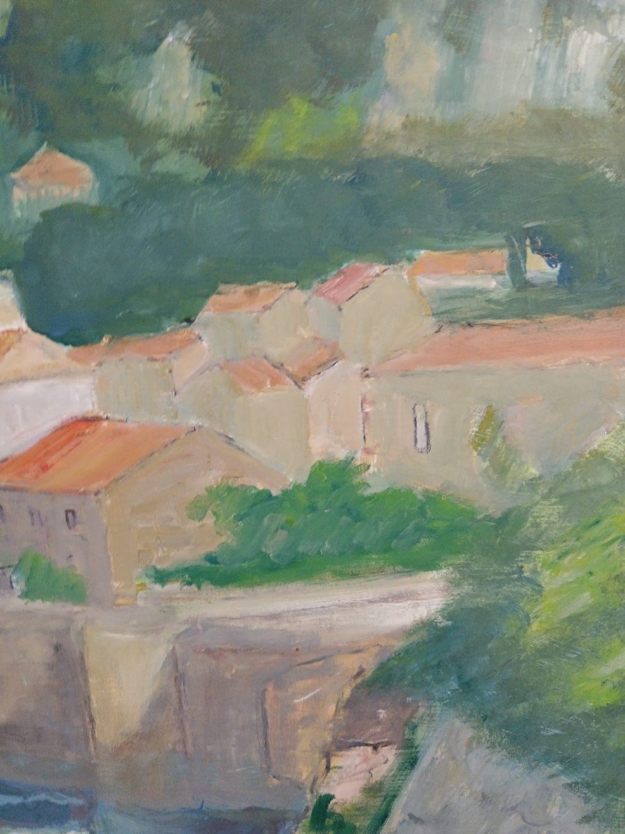 Louise Claeysen.  Huile Sur Panneau d'Isorel "le Château De Vogüé En Ardèche" 65 X 54 Cm-photo-7