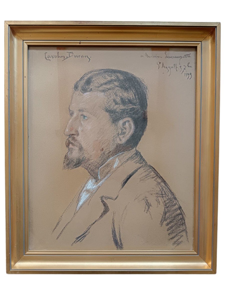 Carolus Duran. Pastel Sur Toile "portrait d'Homme En Buste De Profil" 46,6x38cm