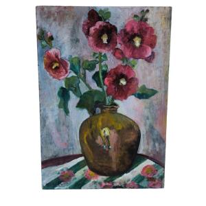 Huile Sur Toile "bouquet De Fleurs" 61 X 43 Cm