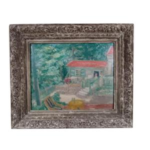 Miyamoto Kohei. Oil On Cardboard "the Pretty Little House And Its Little Garden" 41 X 33 Cm