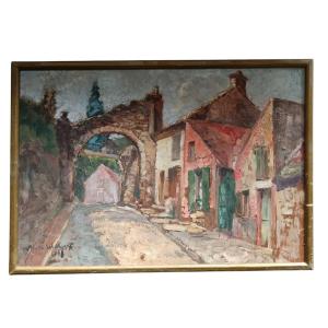 Marthe Widhopff. Huile Sur Panneau "l'ancienne Porte Du Village" 50 X 35 Cm