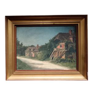 Charles- Edouard Frère. Huile Sur Panneau "le Hameau Jour De Soleil" 31,5 X 23 Cm