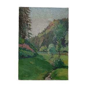 Ecole Alsacienne. Huile Sur Toile "vallée Près Oberhaslach" 42,5 X 29,5 Cm