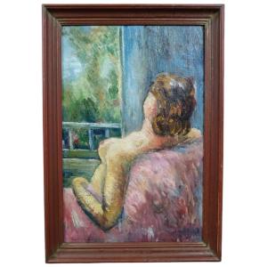 Marcel Dupond. Huile Sur Toile "nudité à Moitié Cachée" 41 X 27,4 Cm