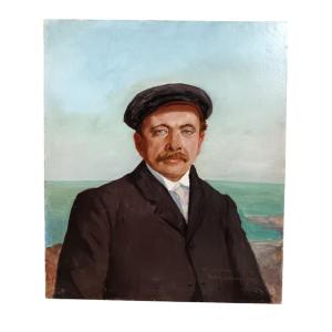 Raoul Larche. Oil On Canvas "portrait Of Captain Leroy" 43.3 X 37.2 Cm