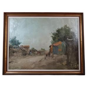 Pierre Jacques Pelletier. Huile Sur Toile "la Rue Déserte" 73,5 X 97,6 Cm