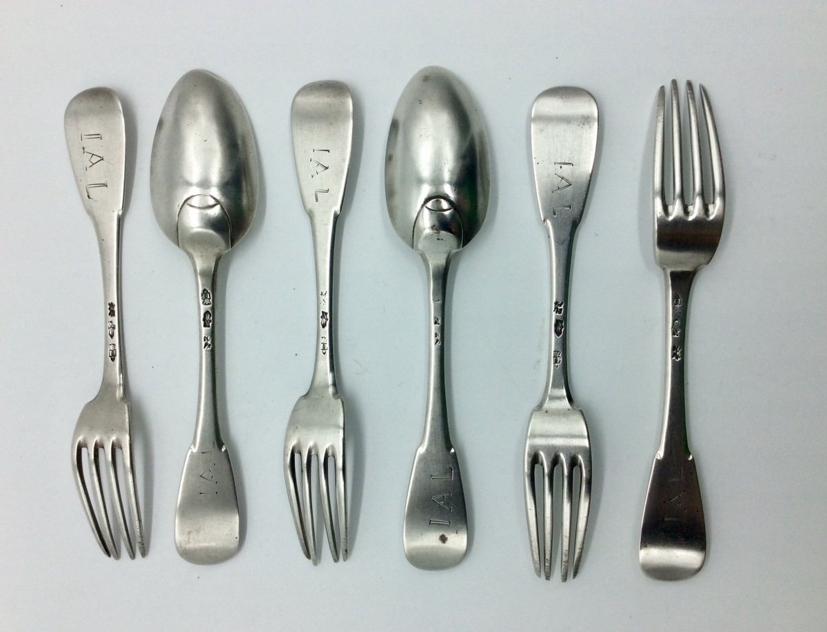 Set Of Silver Cutlery, 18th Century, Metz.