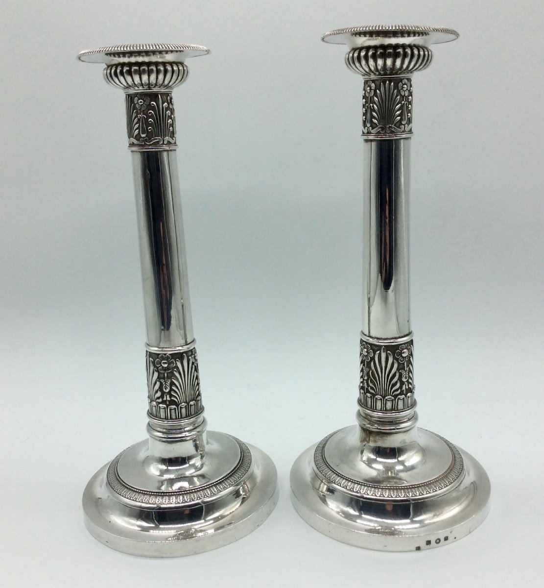 Pair Of Silver Candlesticks, Belgium, Early 19th Century -photo-2