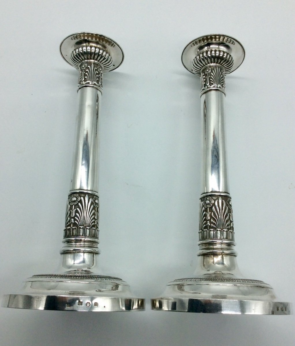 Pair Of Silver Candlesticks, Belgium, Early 19th Century -photo-4