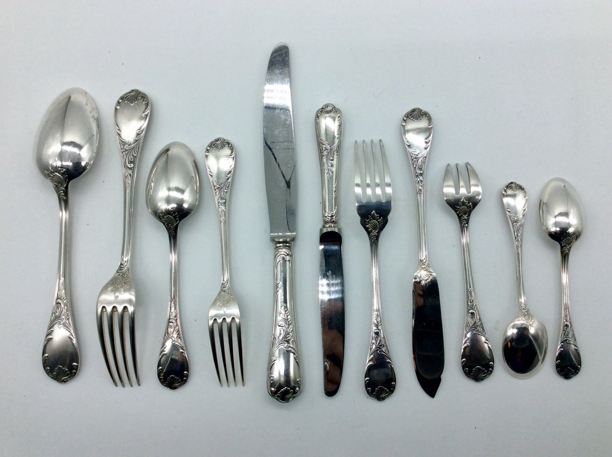 Marly Silver-plated Metal Cutlery Set From La Maison Christofle, 139 Pieces.-photo-3