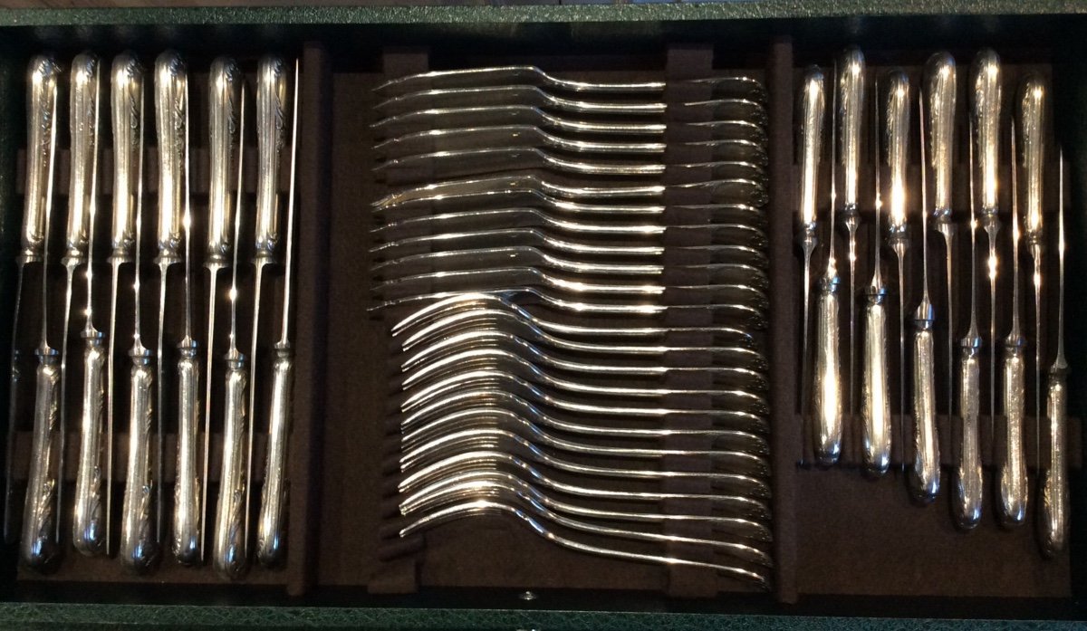 Marly Silver-plated Metal Cutlery Set From La Maison Christofle, 139 Pieces.-photo-4