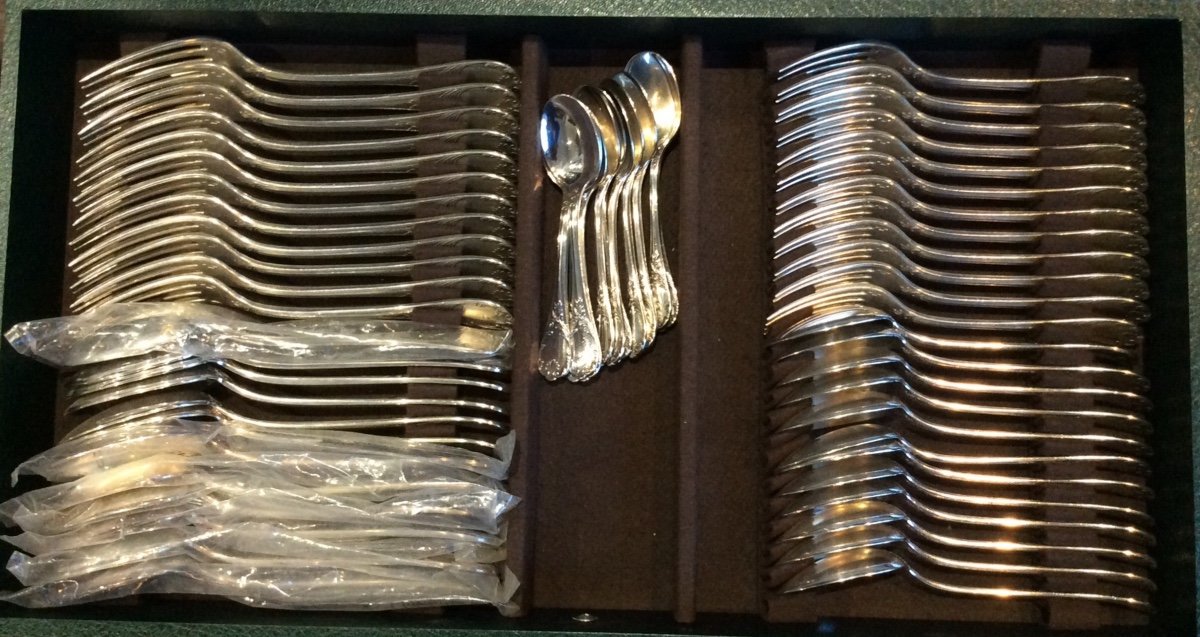 Marly Silver-plated Metal Cutlery Set From La Maison Christofle, 139 Pieces.-photo-1