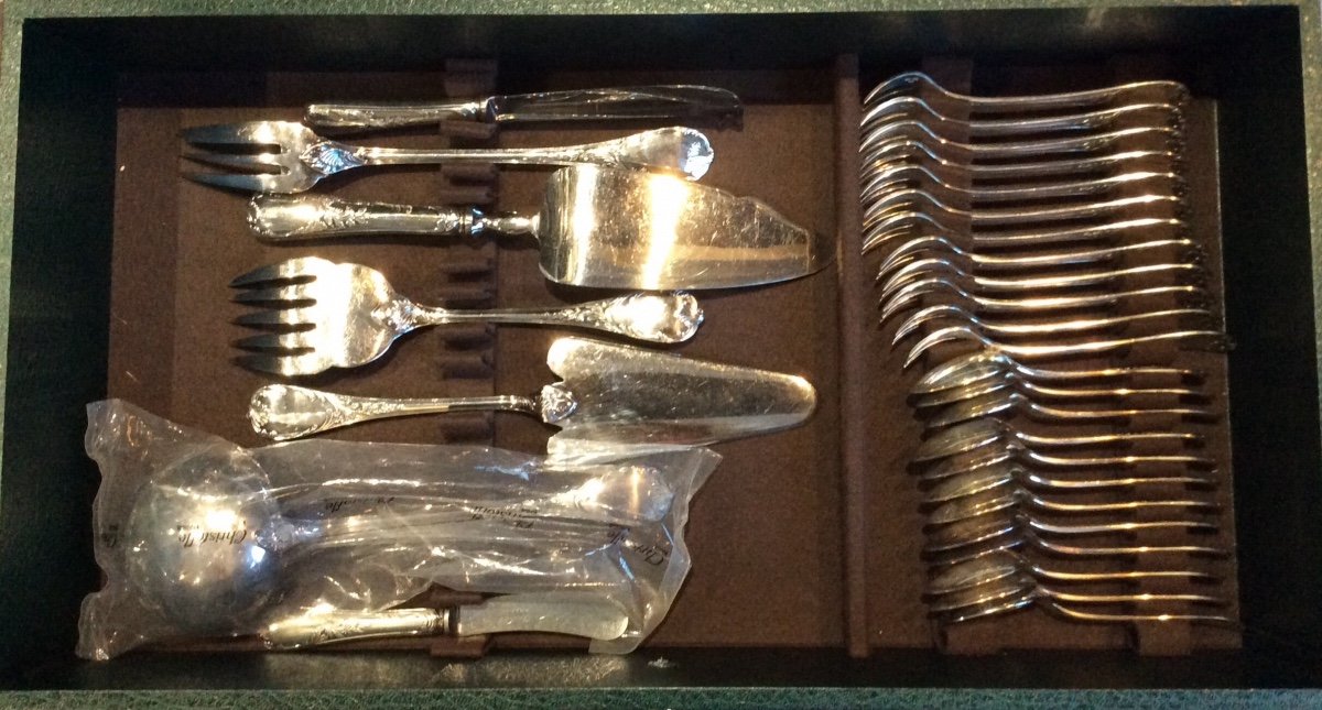 Marly Silver-plated Metal Cutlery Set From La Maison Christofle, 139 Pieces.-photo-2