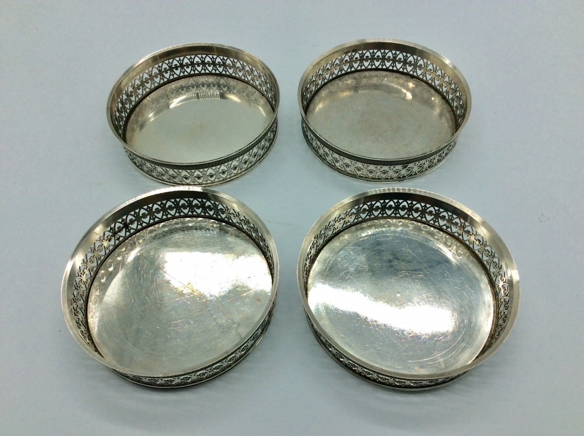 4 Silver Bottle Coasters, 20th Century.-photo-2