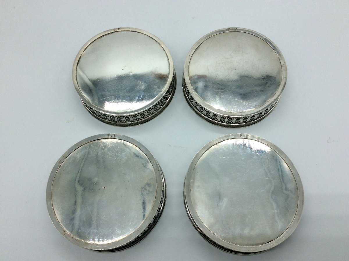 4 Silver Bottle Coasters, 20th Century.-photo-3