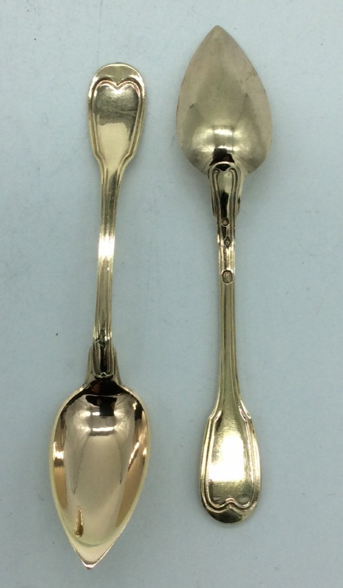 12 Small Spoons In Vermeil, Old Man 1819-1838.-photo-4